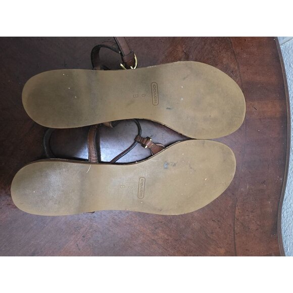 Coach Women's Signature Print Thong Sandals Brown/Gold Leather Size 8B - Picture 7 of 10
